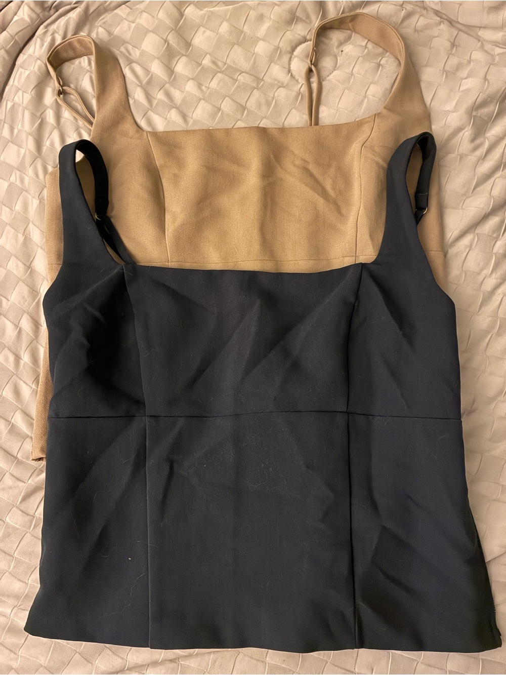 Abercrombie & Fitch Navy Blue and cream bundle of two Smocked Tanks